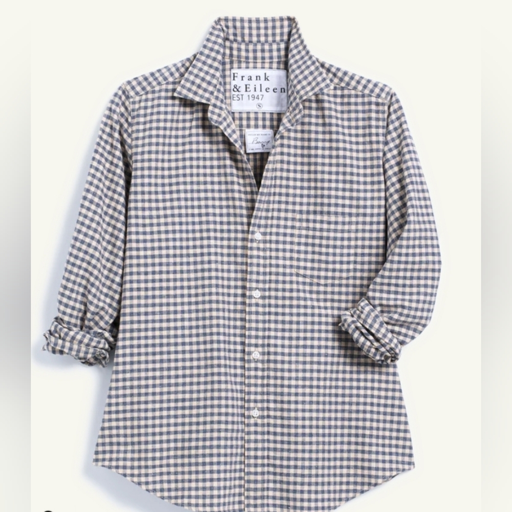 Frank & Eileen Barry Shirt Blue Gingham Tailored Size XS Italian Vintage Cotton